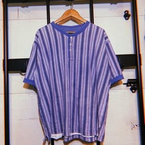 Vintage Blue Striped Tee with Buttons